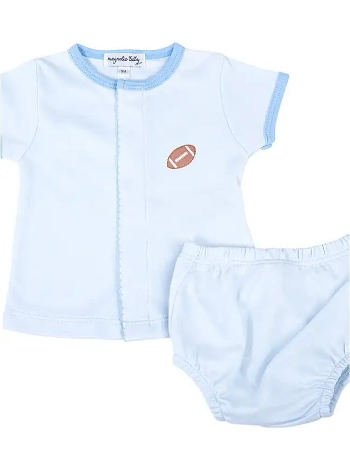 Magnolia Baby Darling Football Blue Embroidery Diaper Cover Set