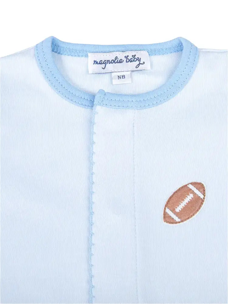 Magnolia Baby Darling Football Blue Embroidery Footie
