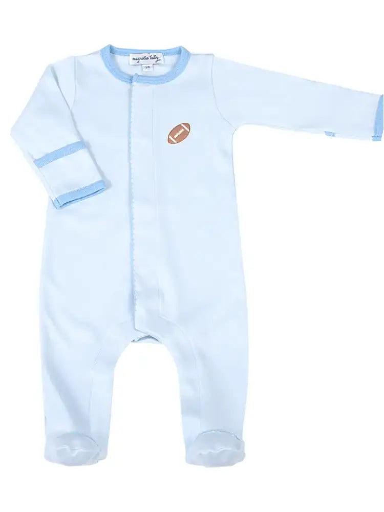 Magnolia Baby Darling Football Blue Embroidery Footie