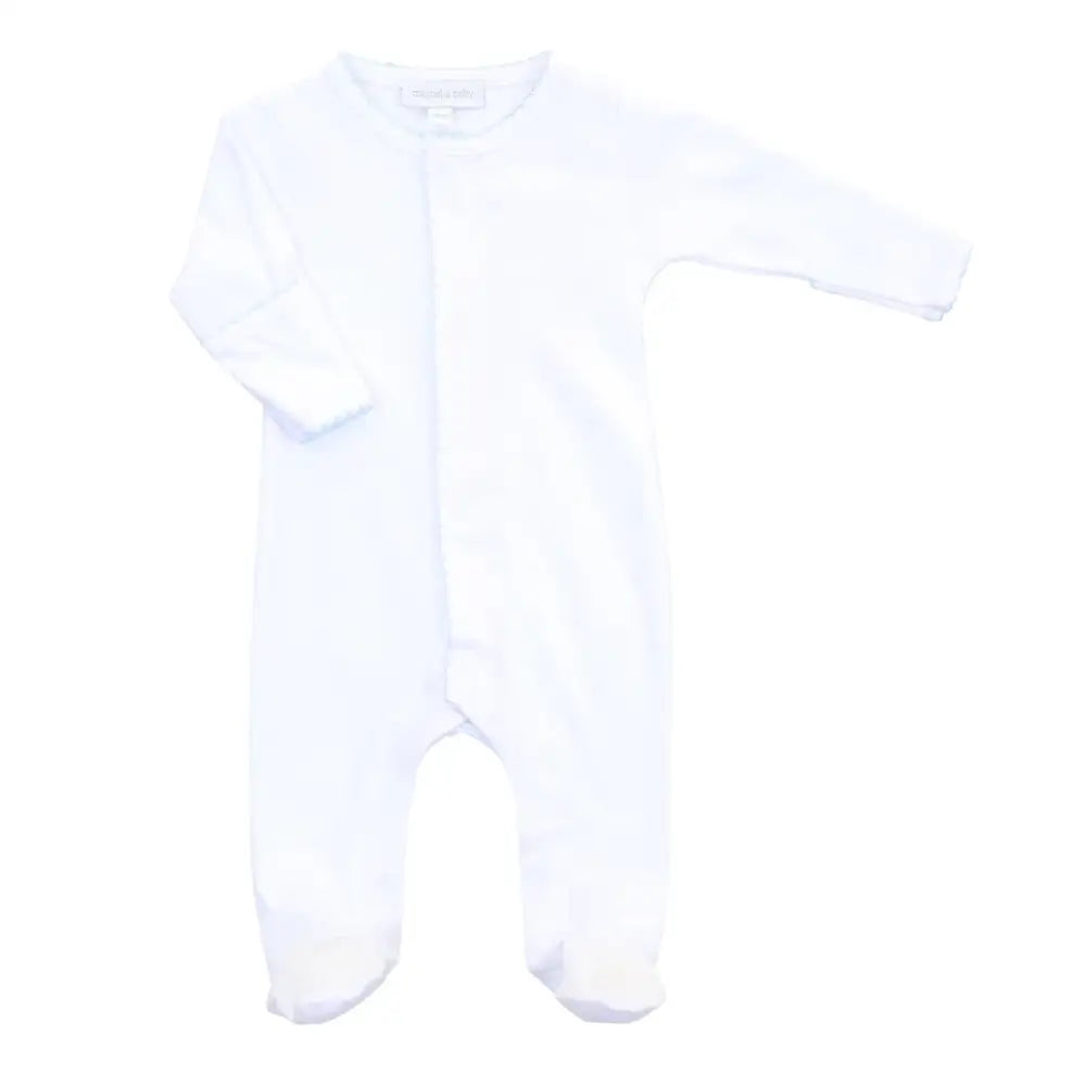 Magnolia Baby Essentials White/Blue Picot Trim Footie New Boy