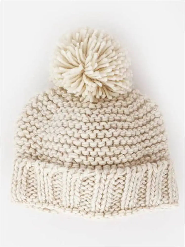 Natural Garter Stitch Beanie Hat New