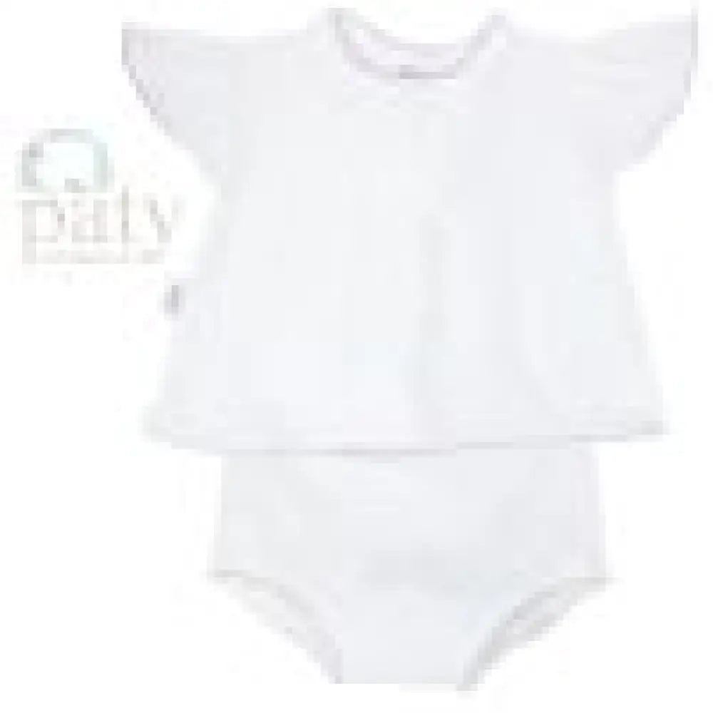 White 2 Pc Set Ss Top (Snaps In Back) & Panty With Bows New Paty