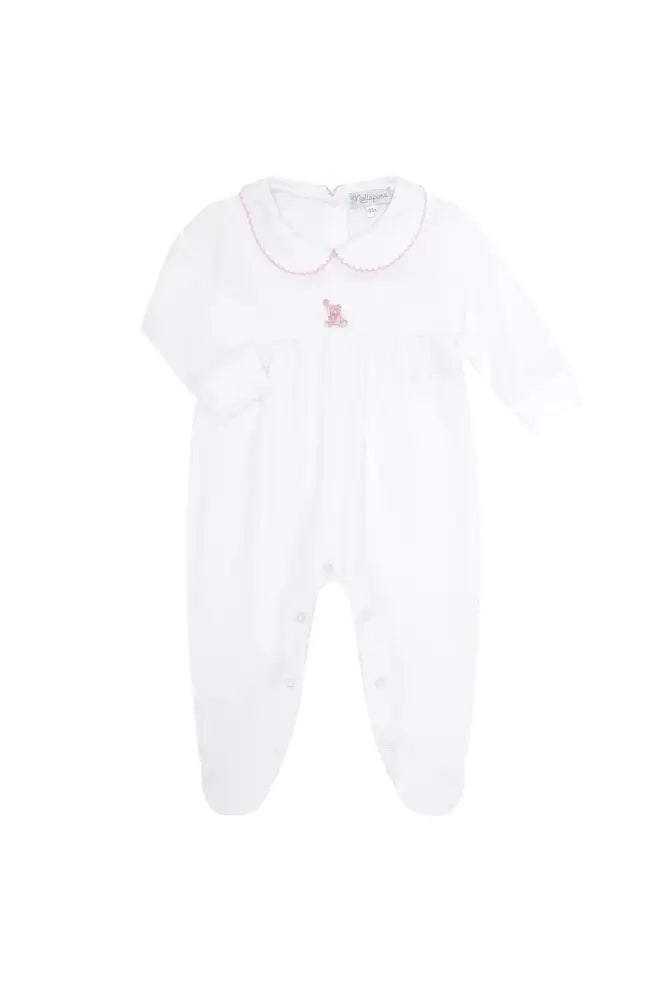 Pink Bear Embroidery Footie- Nella Pima New Baby