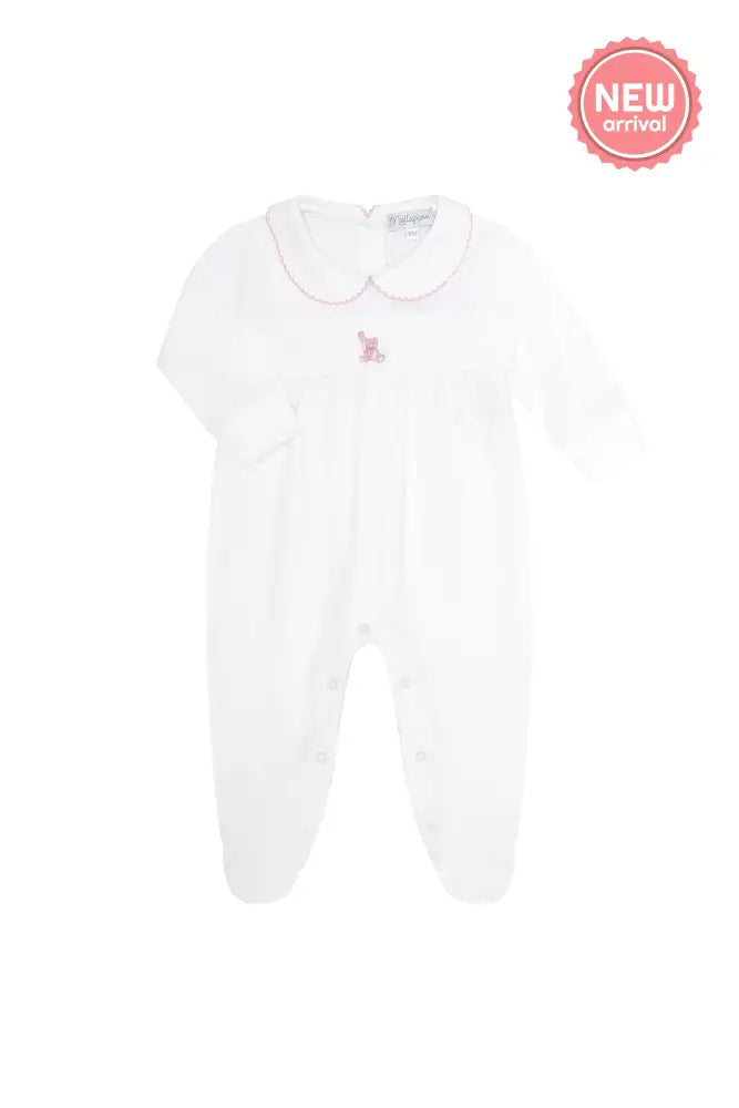 Pink Bear Embroidery Footie- Nella Pima New Baby