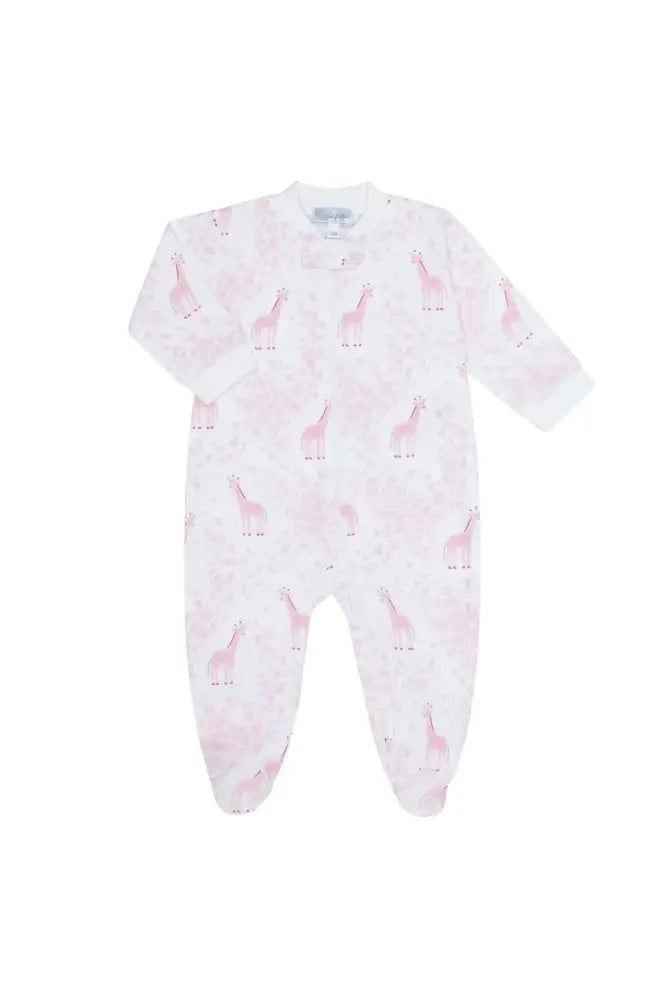 Pink Giraffe Print Zipper Footie- Nella Pima New Baby