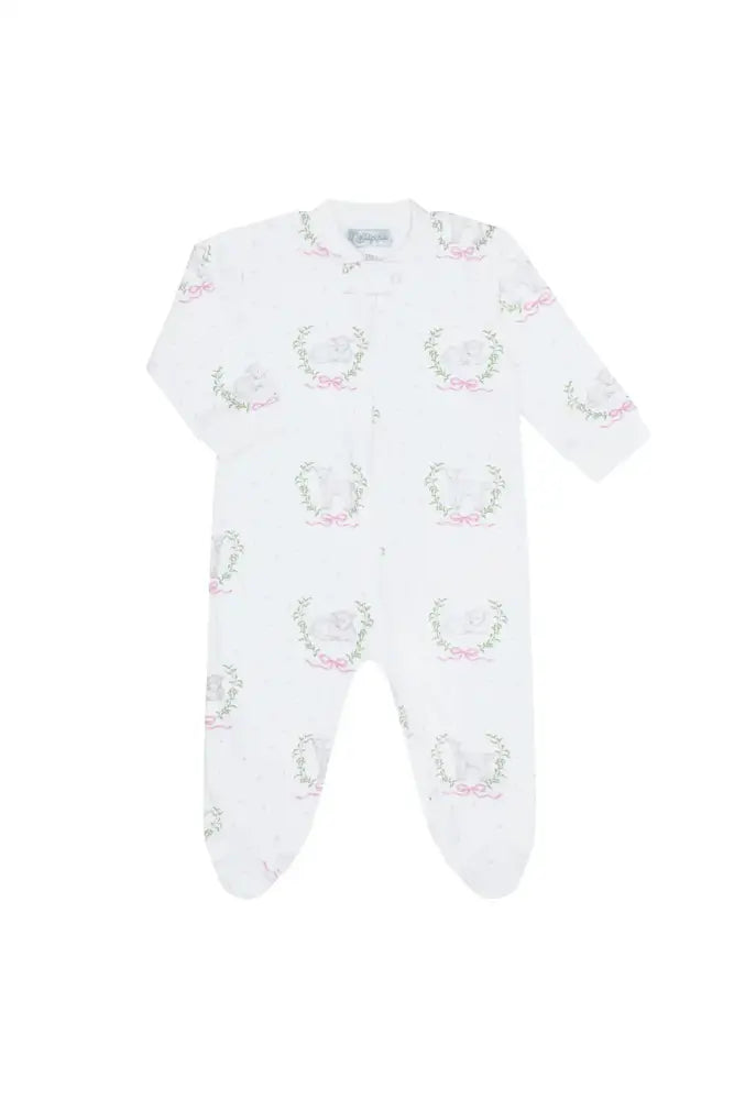 Pink Lamb Print Zipper Footie- Nella Pima New Baby