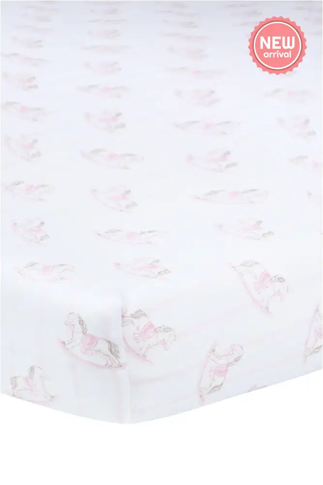 Pink Rocking Horse Crib Sheets- Nella Pima New Baby