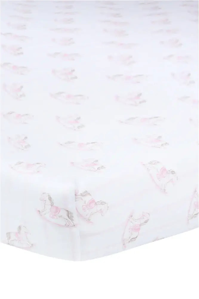 Pink Rocking Horse Crib Sheets- Nella Pima New Baby