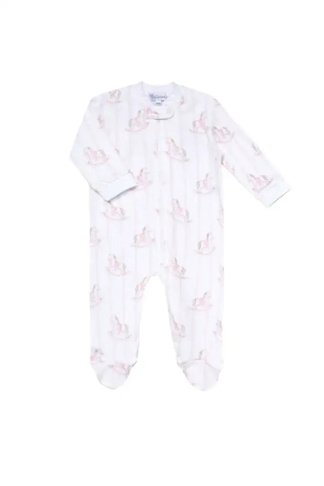 Pink Rocking Horse Cross Over Footie- Nella Pima New Baby