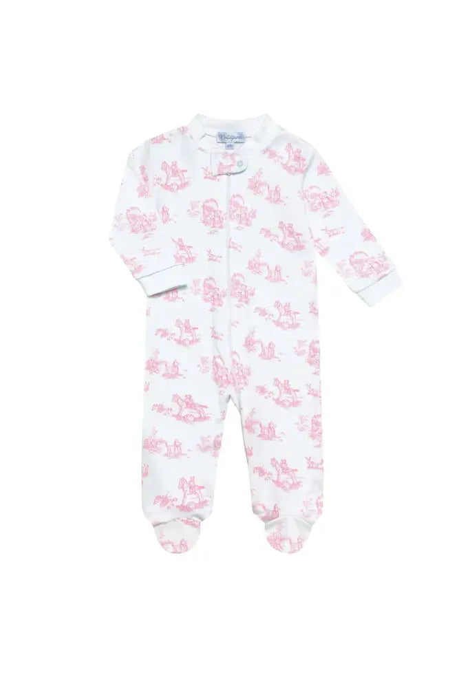 Pink Toile Zipper Footie- Nella Pima Size Newborn