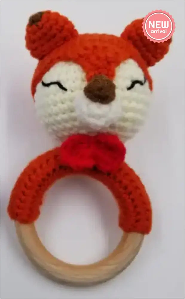 Red Fox Hand Crochet Rattle New Teether