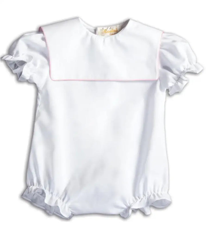 Rosalina Girl White Bubble Square Collar W/Lt. Pink Trim