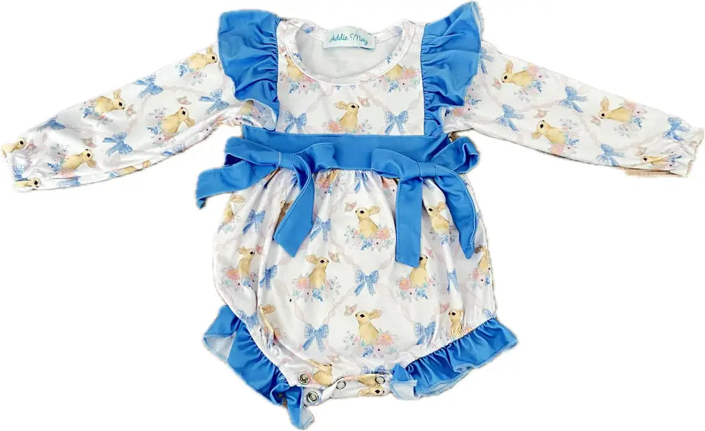 Ruffle Sleeve Blue Easter Bubble With Bows New Baby