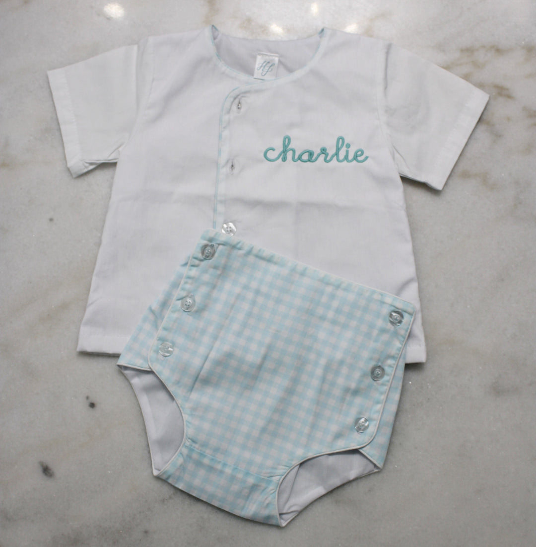 Hampton White and Light Blue Gingham Diaper Set