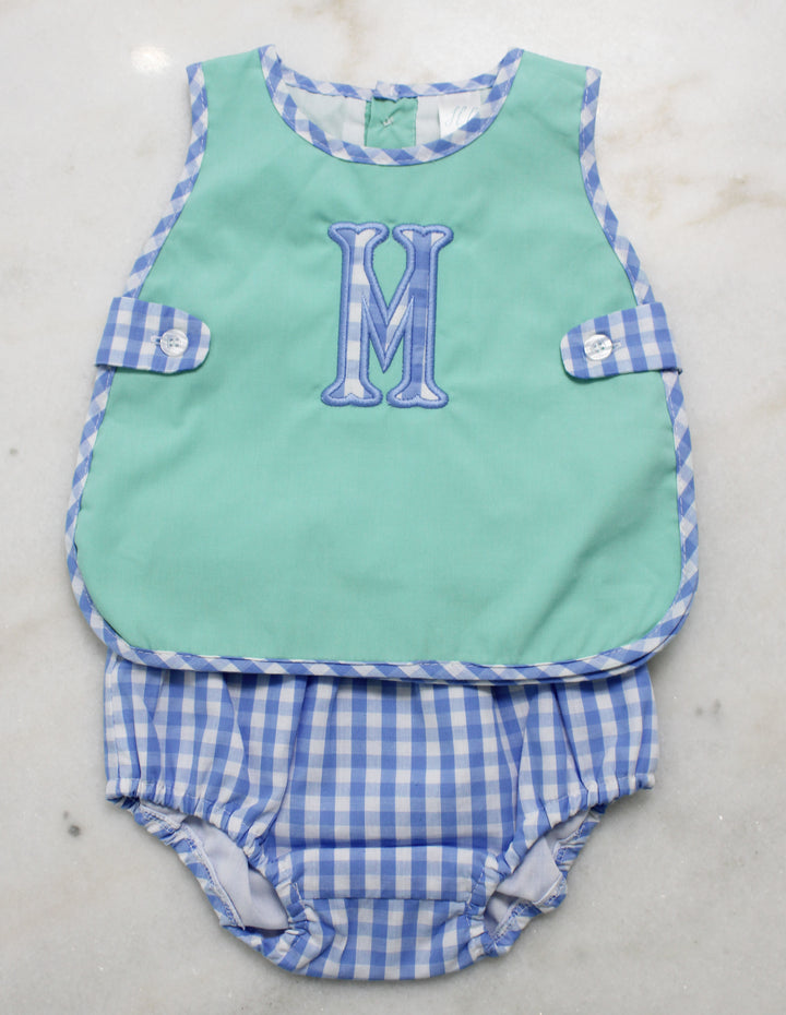 Hampton Mint and Blue Gingham Diaper Set