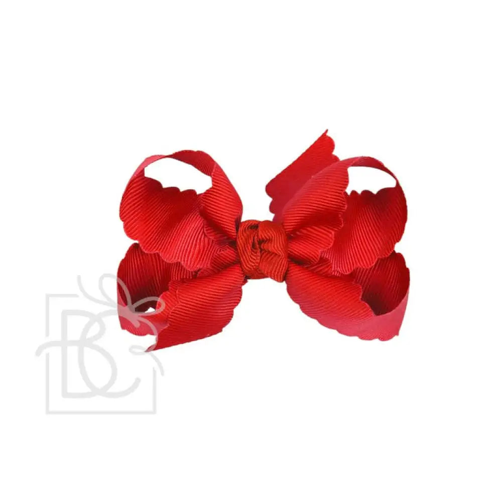 Scalloped Edge Bow- White Red Bow New Accessory